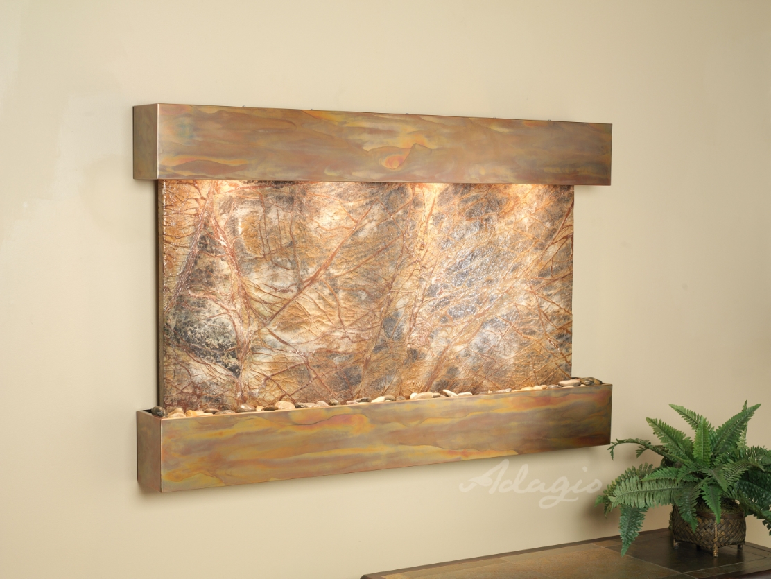 Sunrise Springs - Square Rustic Copper Brown Marble Wall Water Fountain