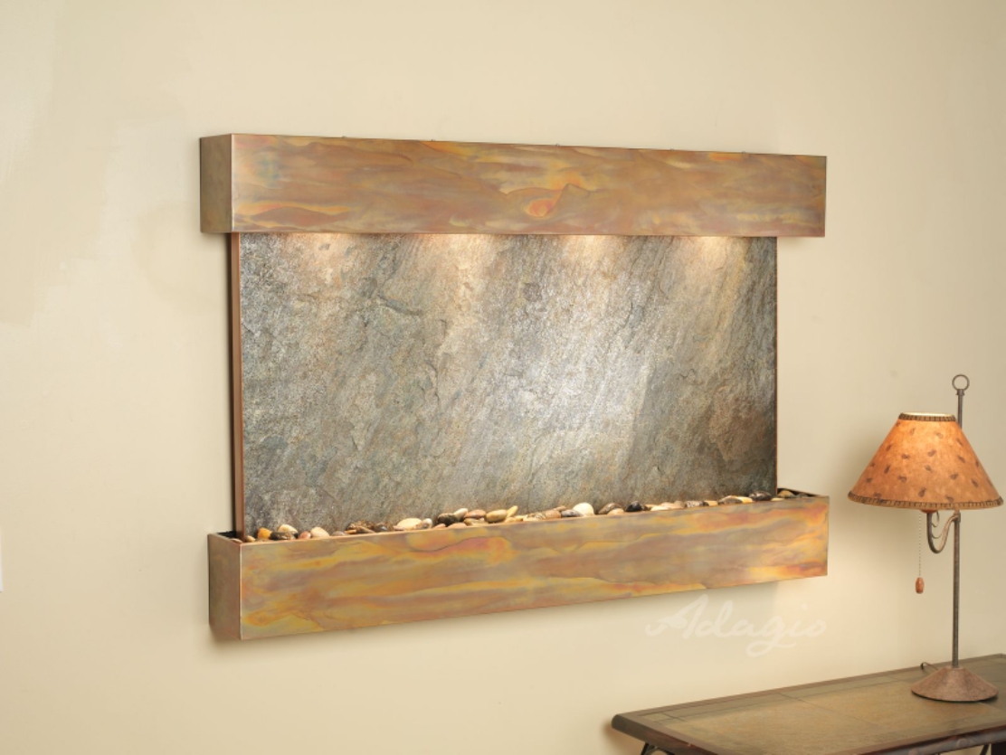 Sunrise Springs - Square Rustic Copper Green Featherstone Wall Water Fountain