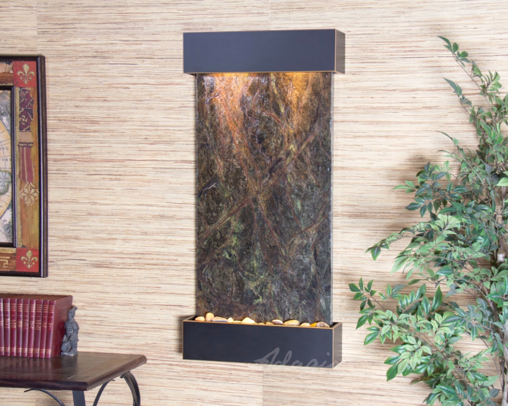 Whispering Creek - Blackened Copper Green Marble Wall Water Fountain