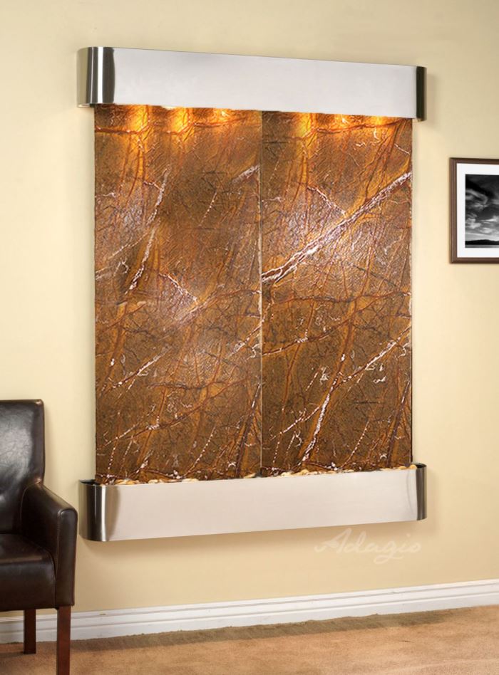 Majestic River - Round Stainless Steel Brown Marble