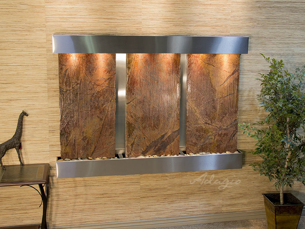 Rainforest Brown Marble, Stainless Steel Trim, Square Edges