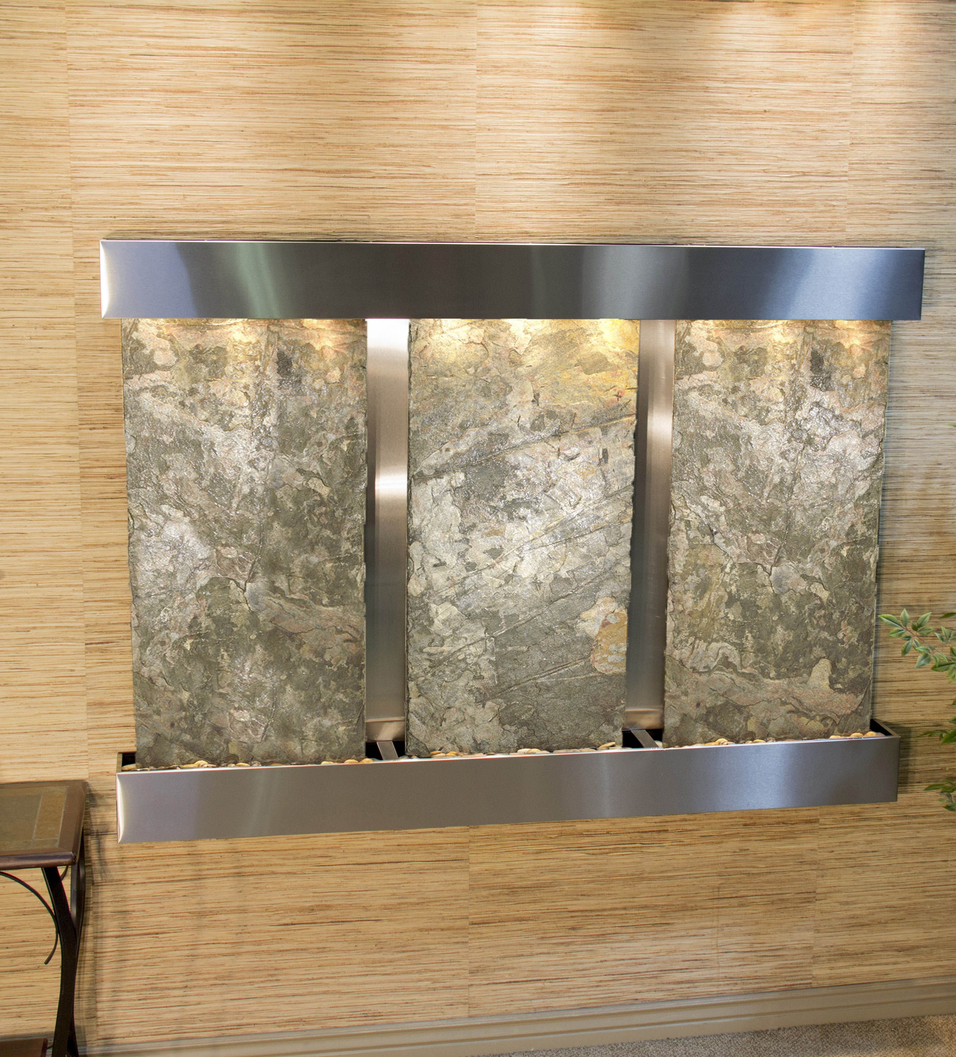 Green Natural Slate, Stainless Steel Trim, Square Edges