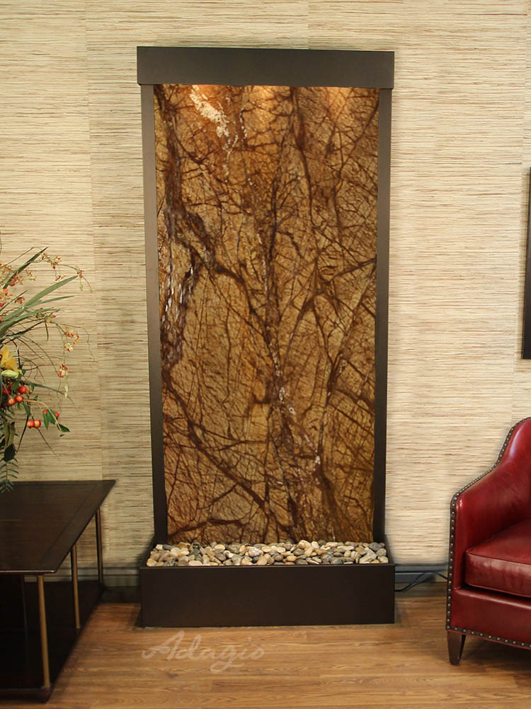 Rainforest Brown Marble, Antique Bronze Trim, Flush Mounted Towards Rear of the Base