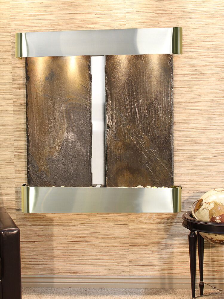 Aspen Falls Round Stainless Steel Multi Color Natural Slate Wall Water
